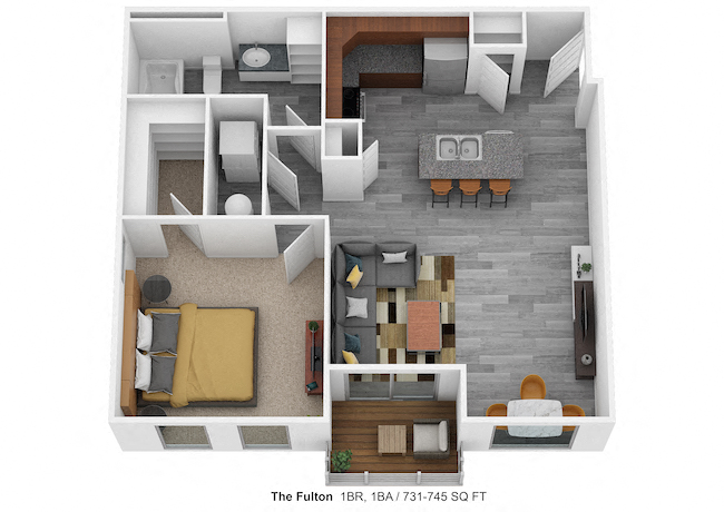 Floor plan for 1 bed, 1 bath, 745 sqft